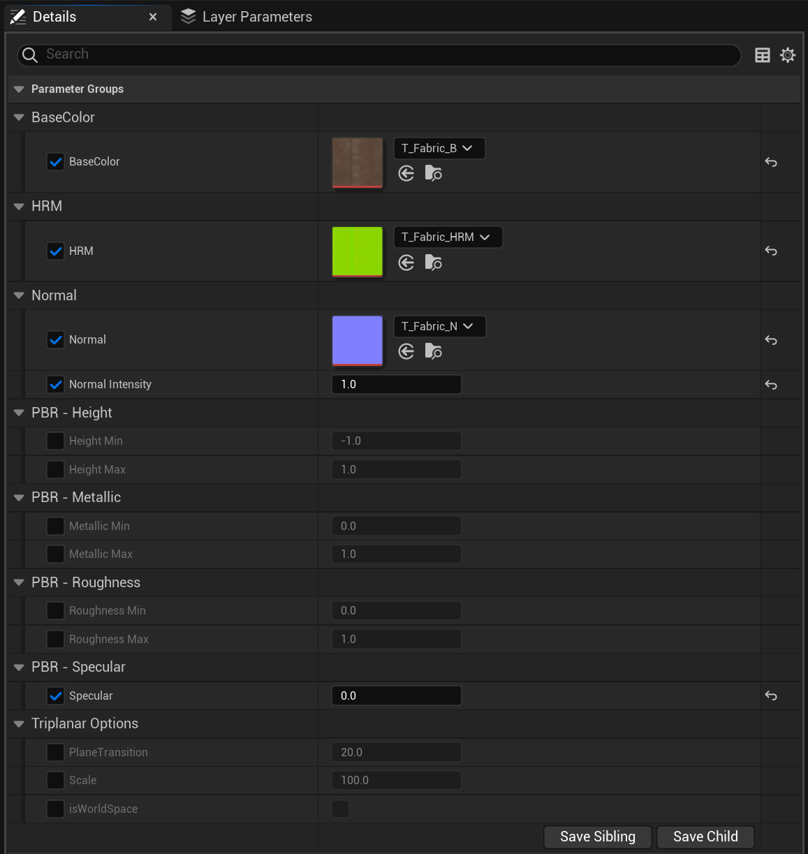 Material instance settings example